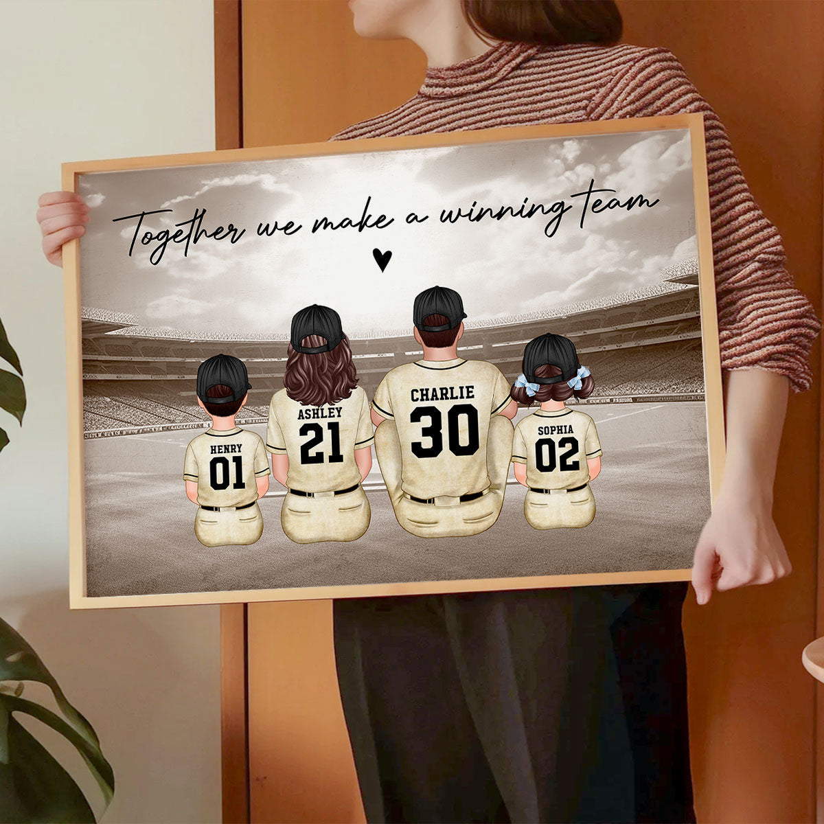 Retro Baseball Family Sitting Personalized Poster, Meaningful Christmas Gift for Dad, Gift for Husband