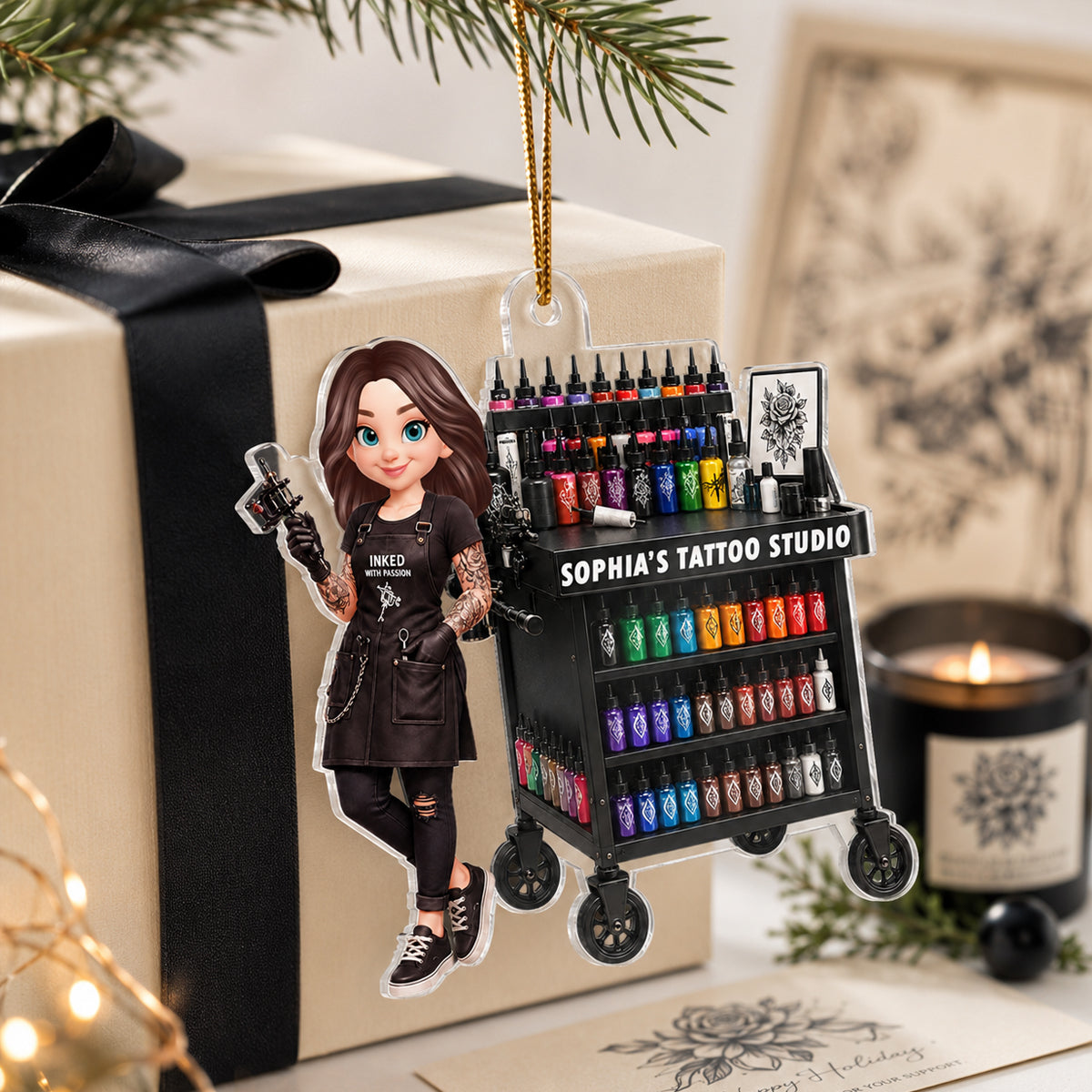 Tattoo Artist Ink Tattoo - Personalized Acrylic Ornament - Christmas Gift for Her