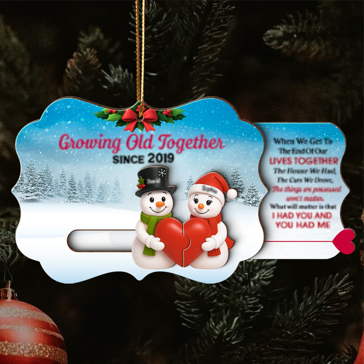 Snowman Couples - Personalized Slider Ornament - Christmas Gift For Him For Her