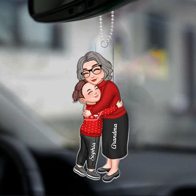 Grandma & Grandkid Hugging Personalized Acrylic Ornament, Birthday And Anniversary Gift