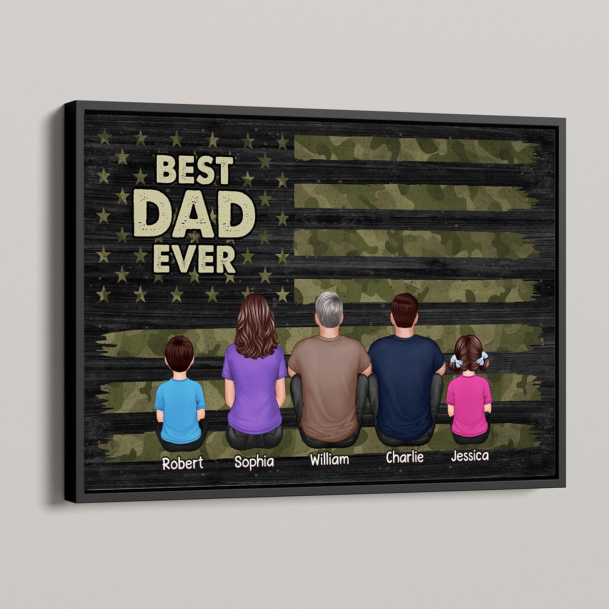 Best Dad Ever Camo American Flag Personalized Horizontal Poster