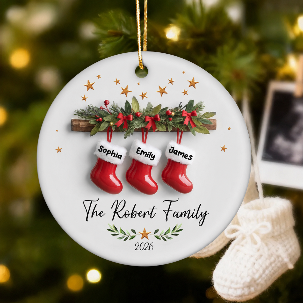 Christmas Stockings 3D Effect - Personalized Ceramic Ornament - Christmas Tree Decor For Family