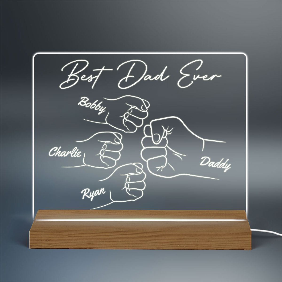 Best Dad Ever Fist Bump Hands Outline Personalized Custom Shape Acrylic Plaque LED Night Light