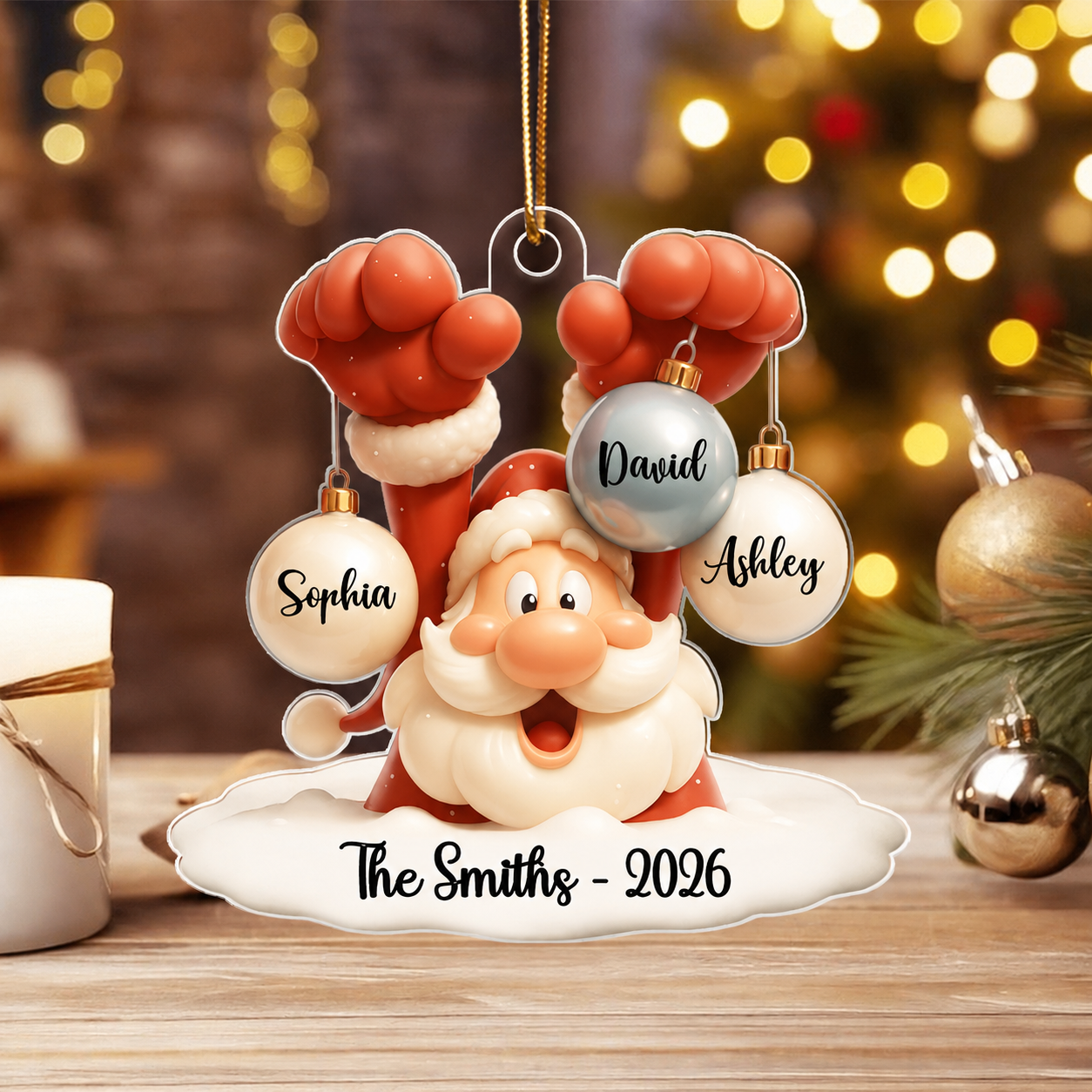 Family Name Christmas Santa Personalized Ornament, Gift for Family, Acrylic Ornament