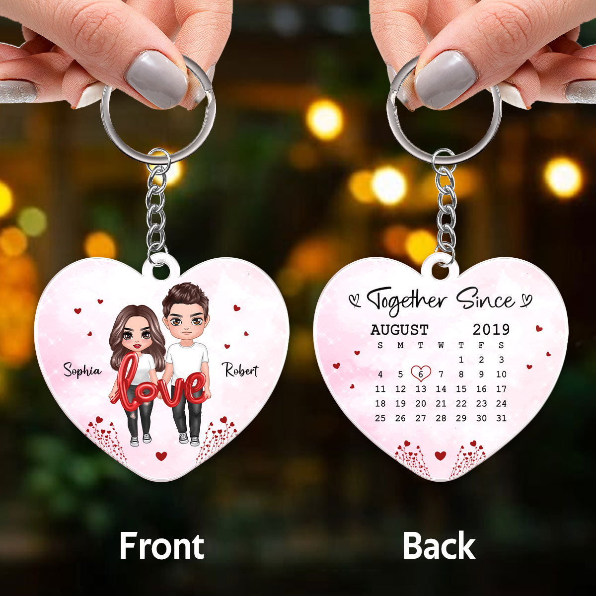 Doll Couple Heart Balloon Calendar Personalized Acrylic Keychain