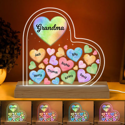 Grandma Mom Hearts In Heart Personalized Custom Shape Acrylic LED Night Light