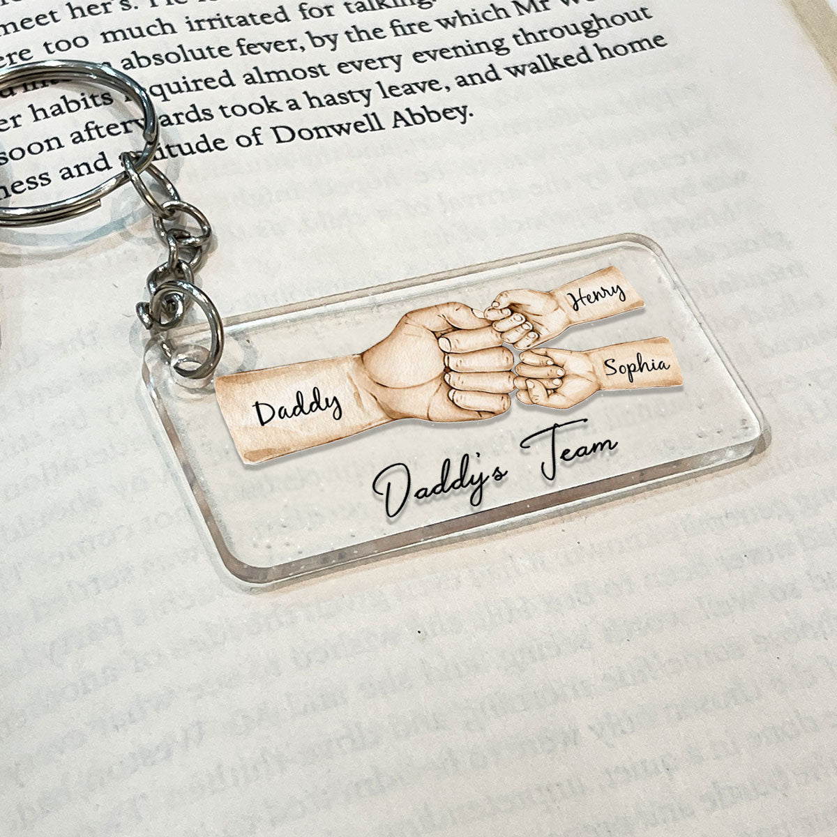 Daddy's Team Fist Bump - Personalized Acrylic Keychain - Gift For Dad, Gift For Husband, Gift For Grandpa