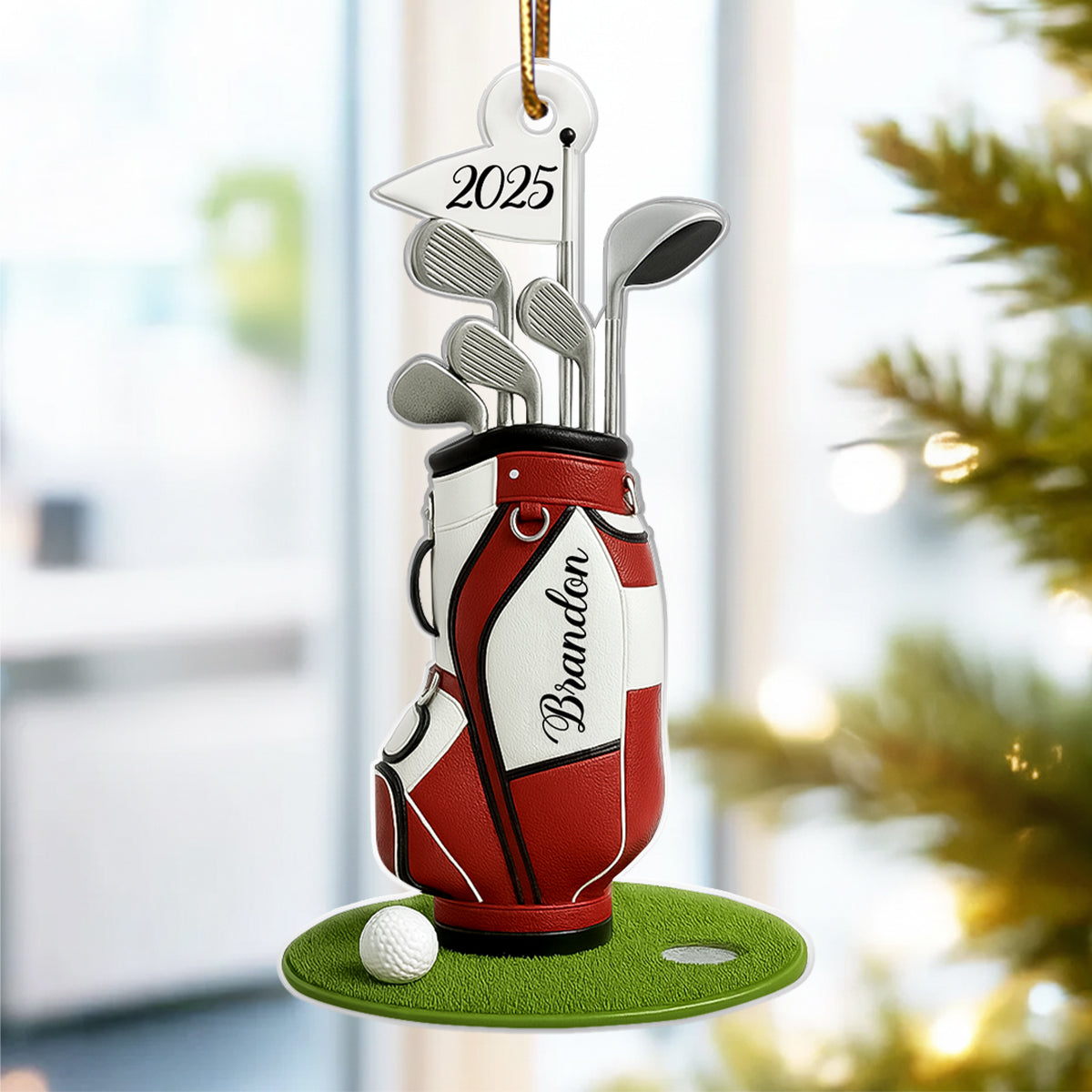 Custom Golf Bag Christmas Acrylic Ornament – Personalized Christmas Gift for Golf Lovers