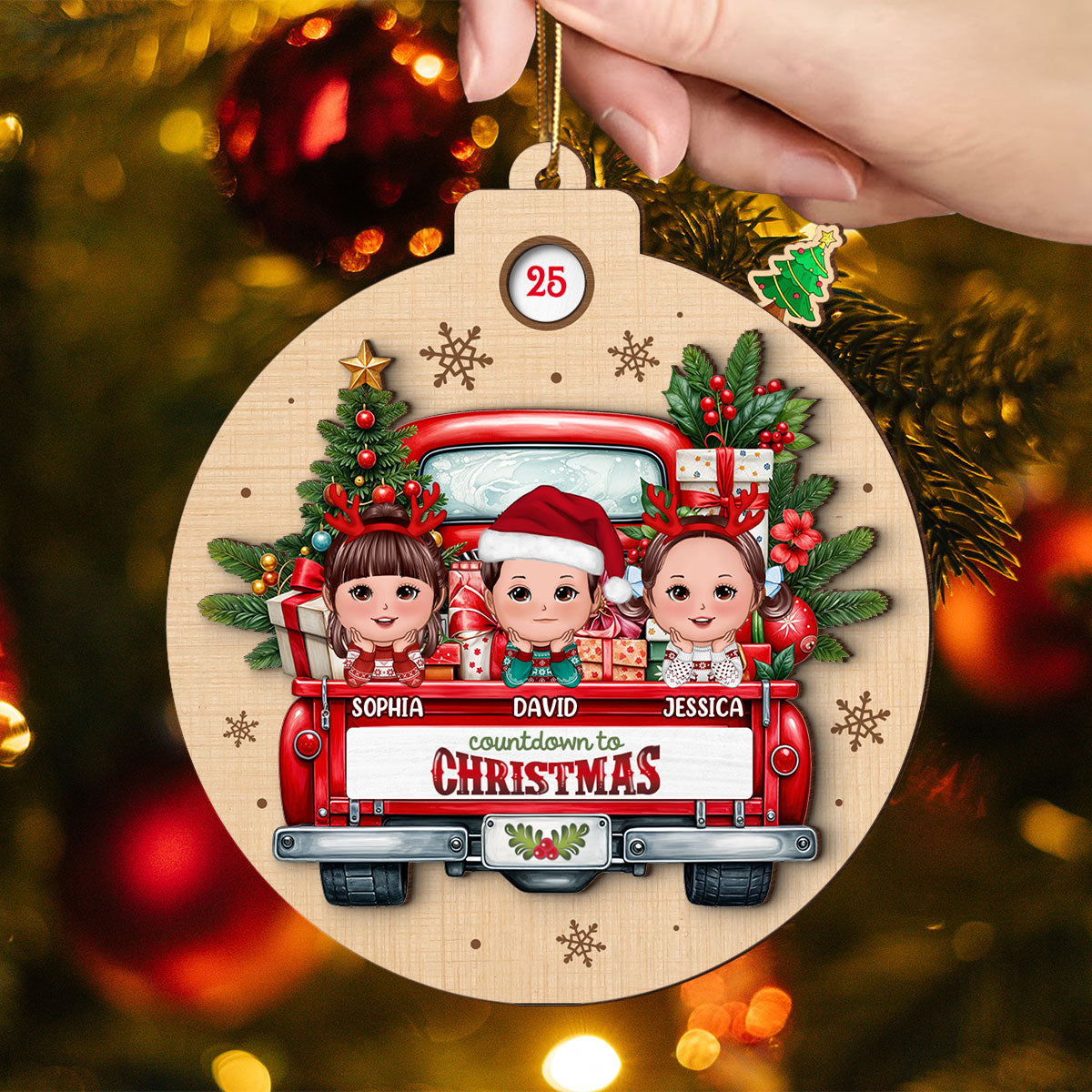 Christmas Cute Doll Kids On Truck Personalized Countdown Ornament, Christmas Gift For Daughter Son Granddaughter Grandson Grandkid