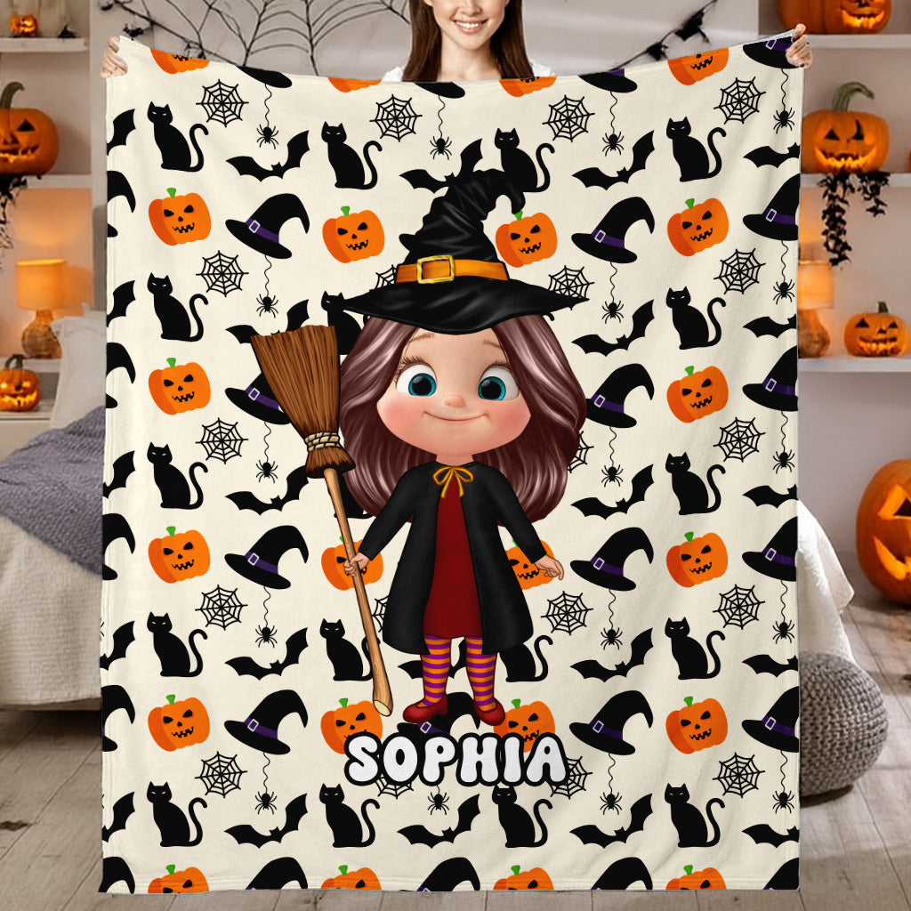 Halloween Theme Custom Characters Personalized Fleece Blanket, Fun & Unique Halloween Gift For Kids, Grandkids