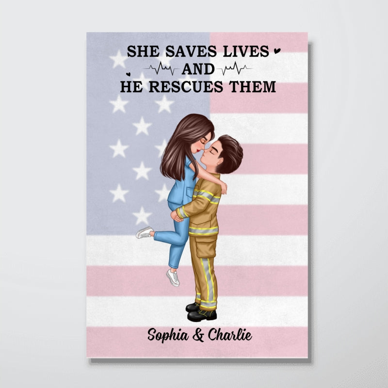 Nation Flag Couple Gifts by Occupation Gift For Her Gift For Him Personalized Vertical Poster