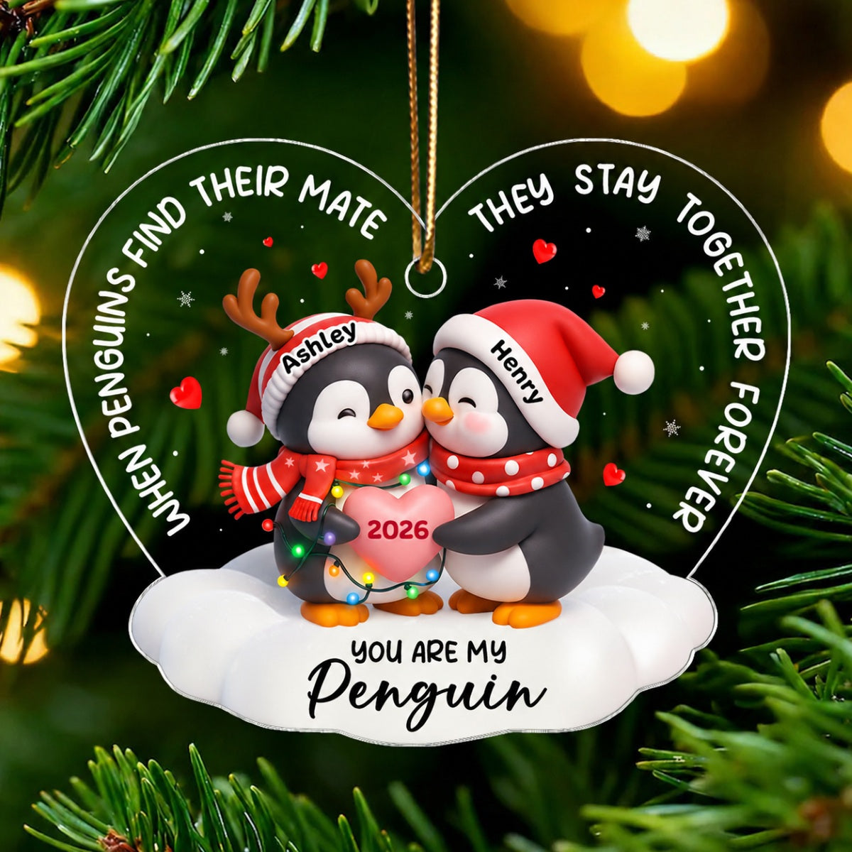 You Are My Penguin - Personalized Acrylic Ornament - Christmas Gift for Couple