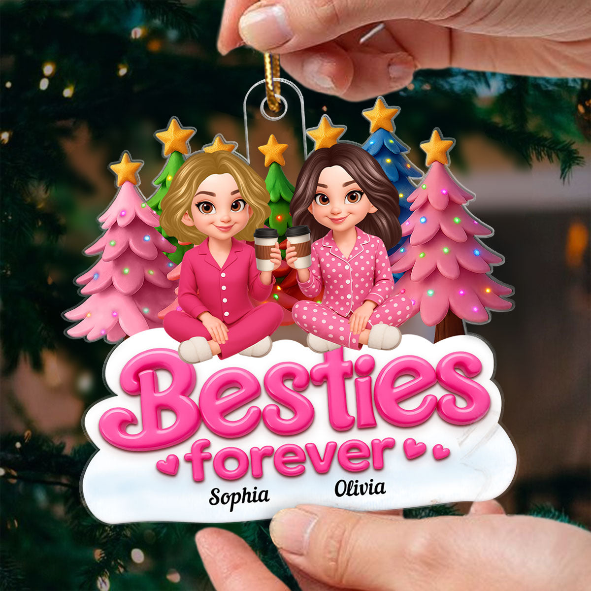Pink Besties Forever Christmas - Personalized Acrylic Ornament