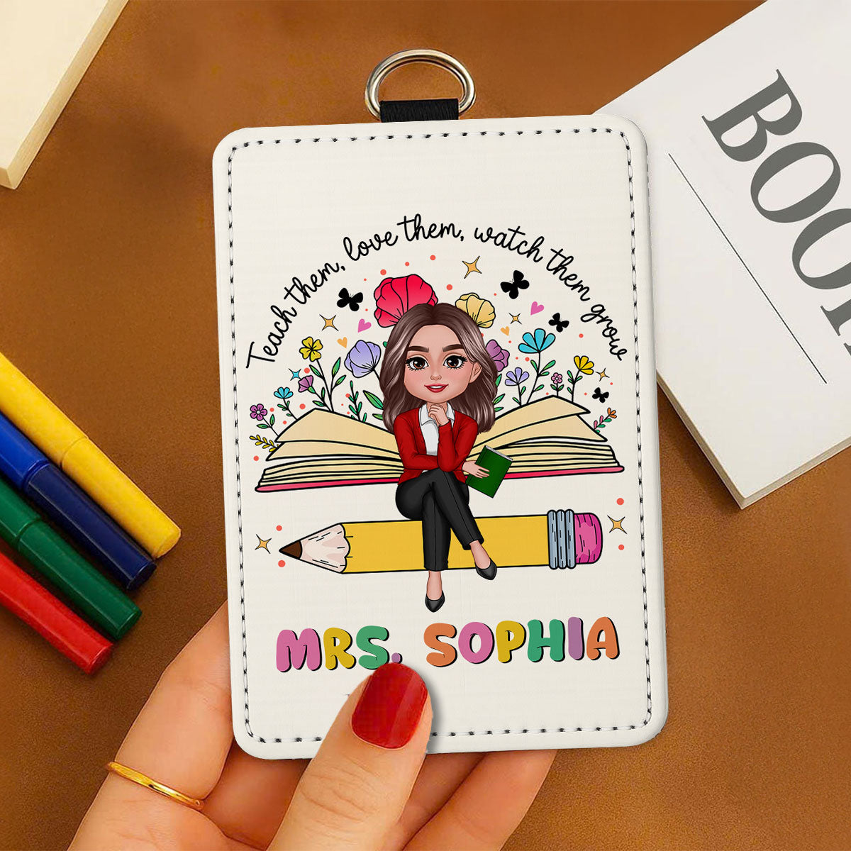 Teacher Teach Love Watch Them Grow Wildflowers Personalized ID Badge Holder, Back To School Gift