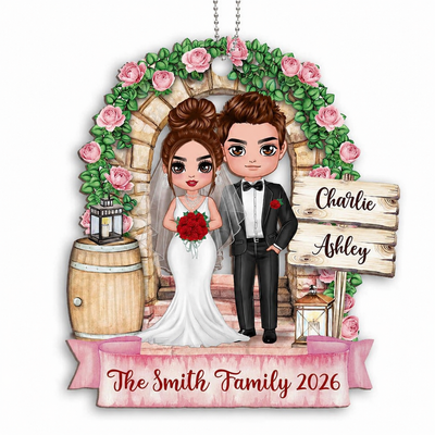 Flower Gate Doll Groom And Bride Personalized Wooden Ornament