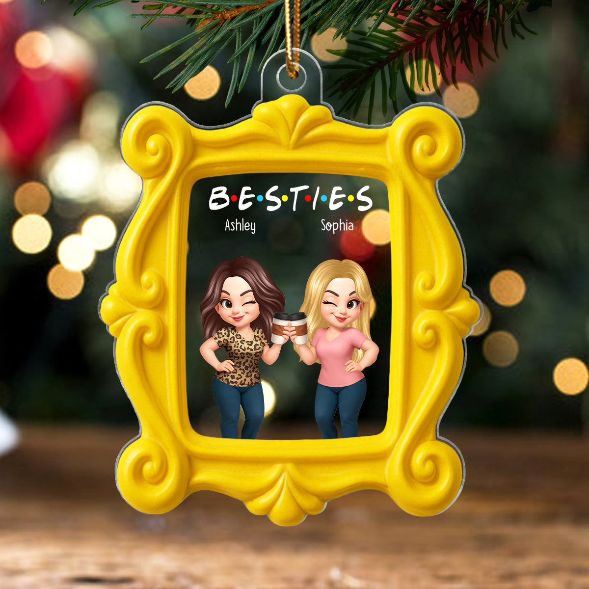 Pretty Besties Sisters Yellow Frame - Personalized Acrylic Ornament