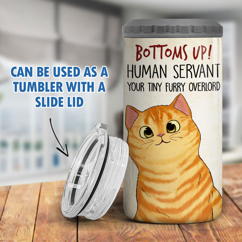 Cheers Human Servant Funny Gift For Cat Lovers Personalized 4 In 1 Can Cooler