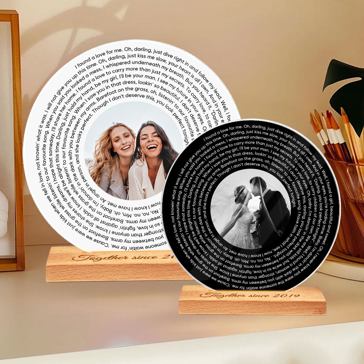 Personalized Music Photo Lyrics Circle Plaque, Gifts for Girlfriend, Boyfriend, Husband Wife, Sister Besties Wedding Gift