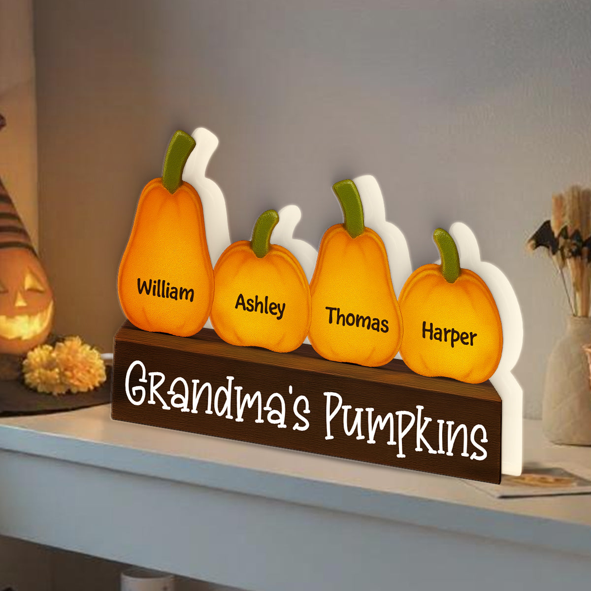 3D Effect Grandma Little Pumpkins Personalized LED Light Box