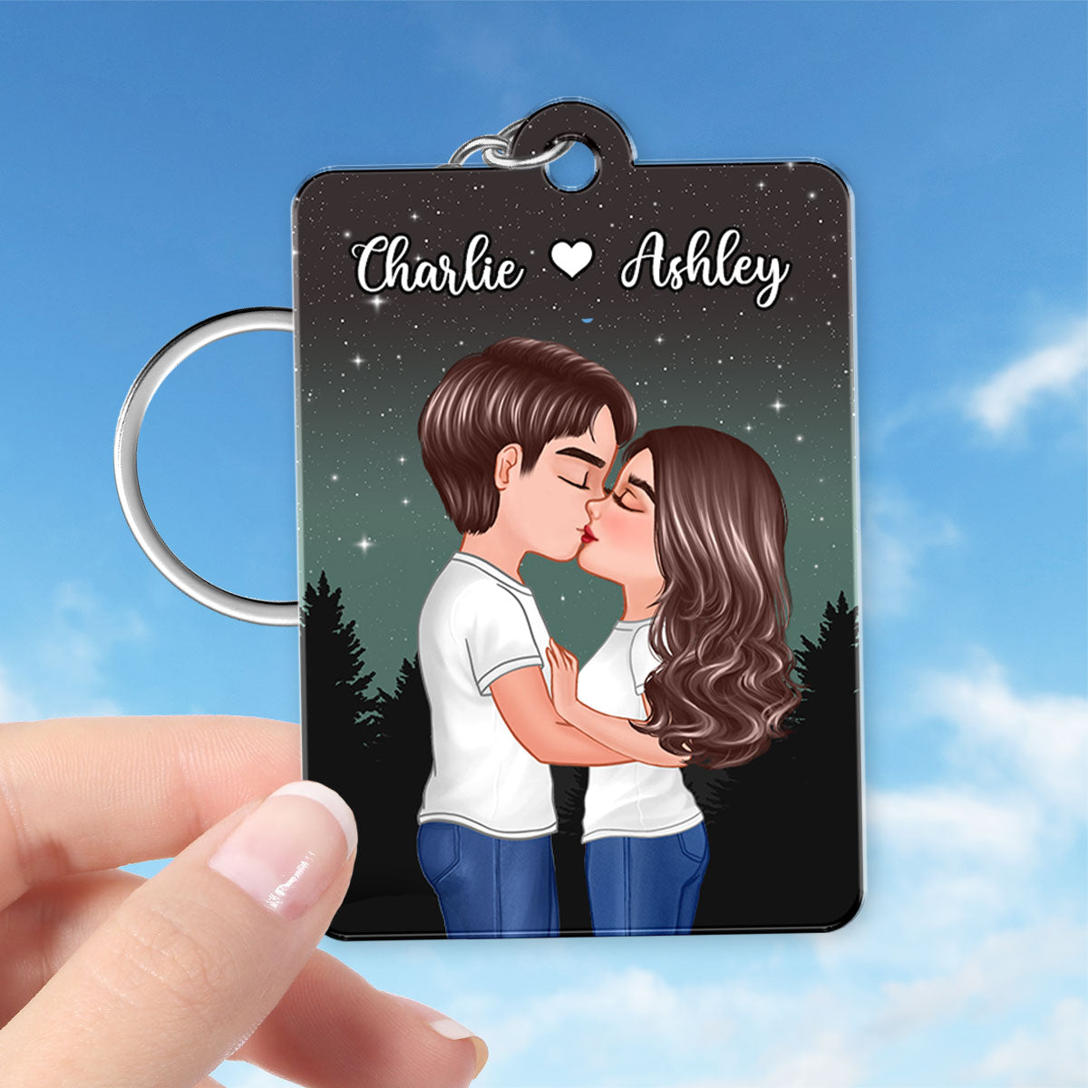 Couple Kissing In Galaxy Night Moon Phase Art Personalized Acrylic Keychain, Gift For Him, For Her
