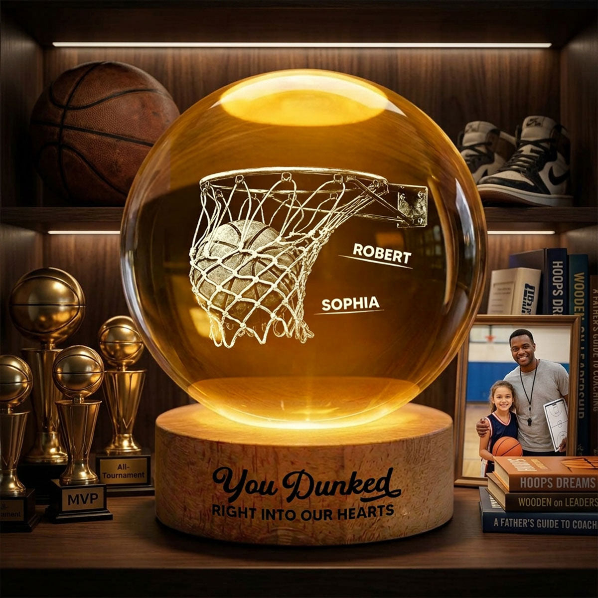 We Dunked Right Into Our Heart - Personalized Crystal Ball LED Night Light - Father's Day Gift For Basketball Dad