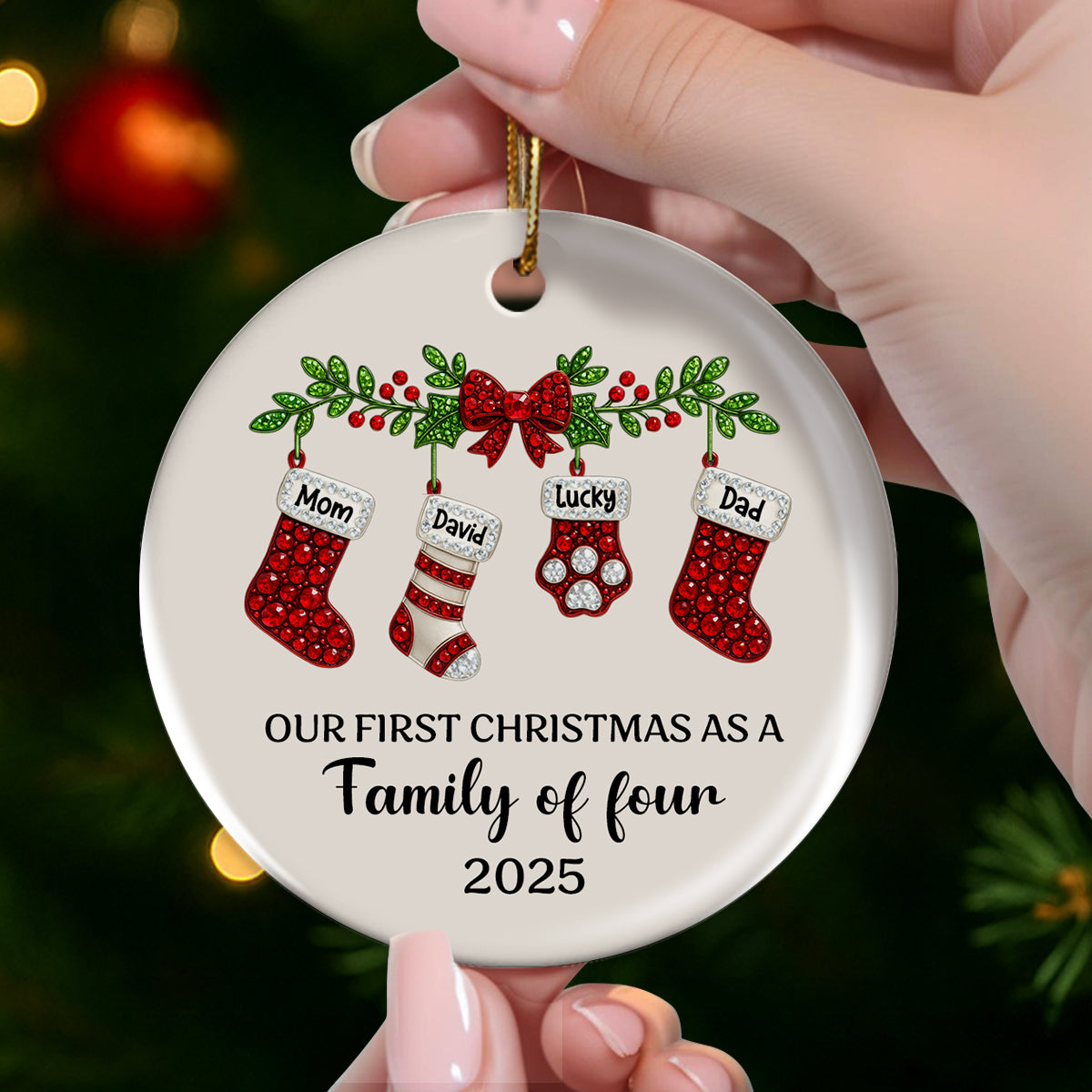 Our First Christmas as a Family, Baby 1st Christmas 3D Crystal Effect - Personalized Ceramic Ornament - Heartwarming Christmas Keepsake