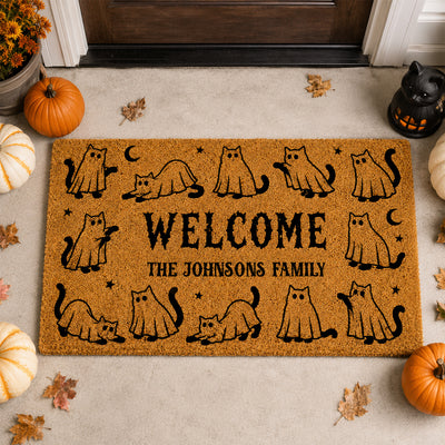 Ghost Spooky Cats Halloween - Personalized Doormat - Halloween Decor Gift, Gift For Cat Lovers