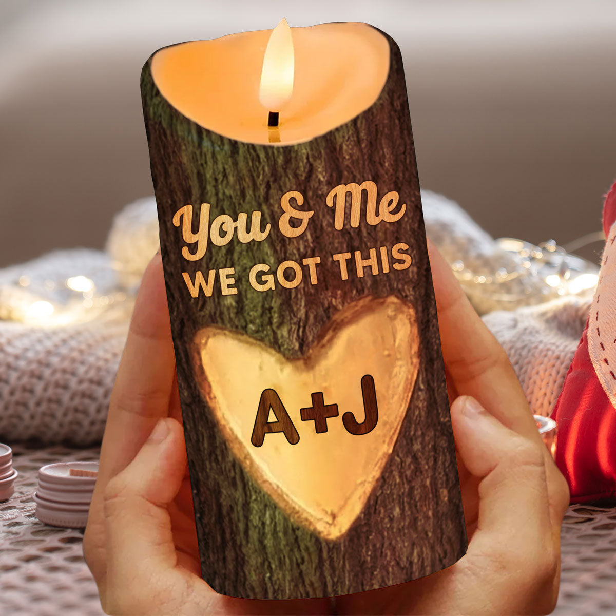 You & Me We Got This Couple Name Carved On Tree Personalized LED Candle