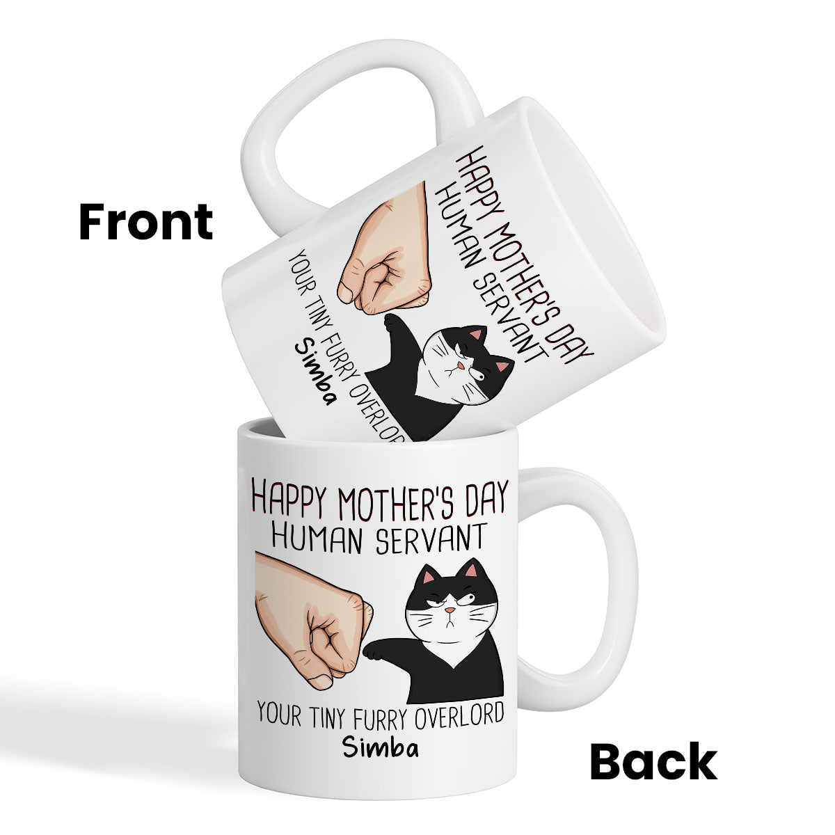 Happy Mother‘s Day Human Servant Fist Bump Funny Cute Cats Gift For Cat Mom Personalized Mug
