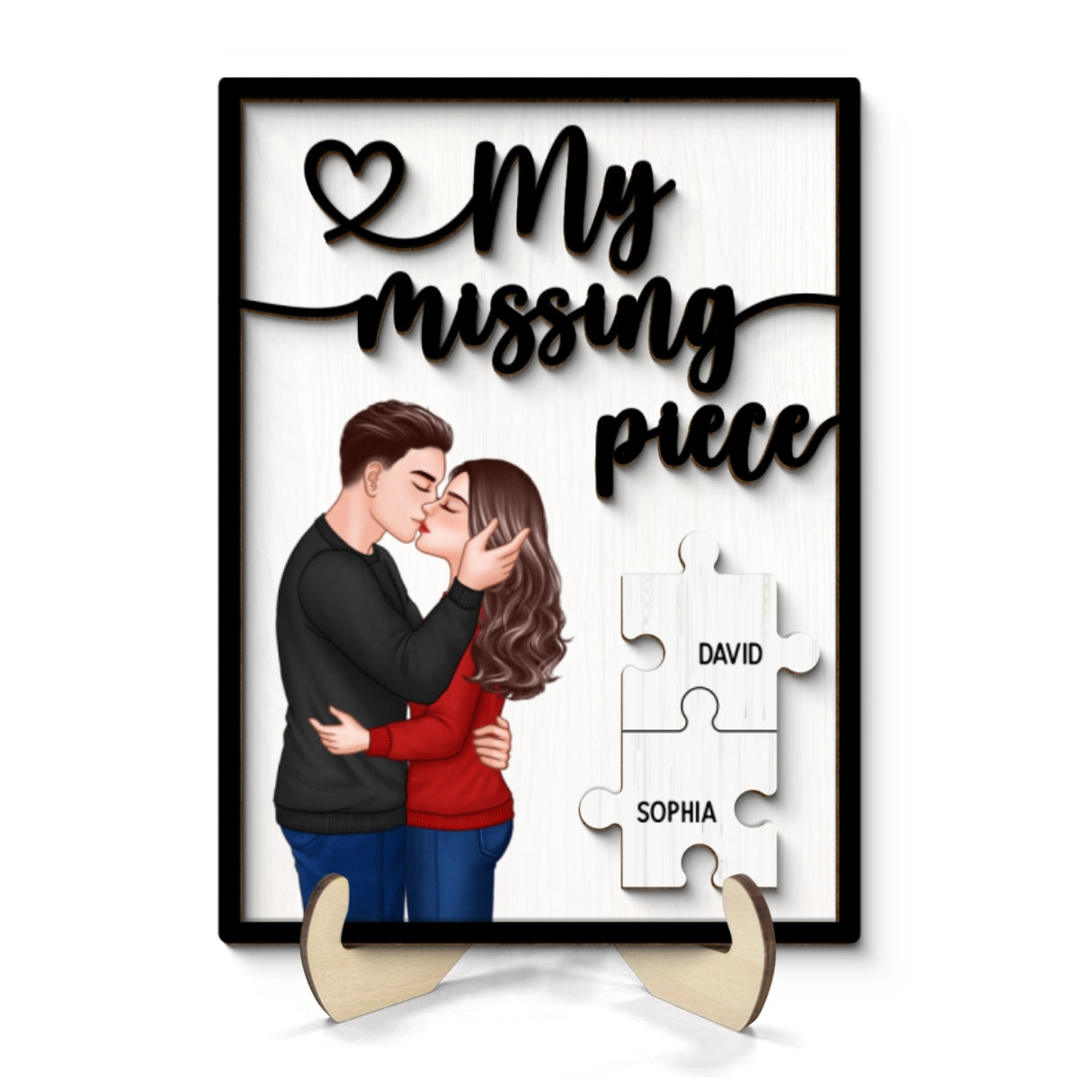 My Missing Piece Romantic Couple Kissing Valentine‘s Day Gift For Her Gift For Him Personalized 2-Layer Wooden Plaque
