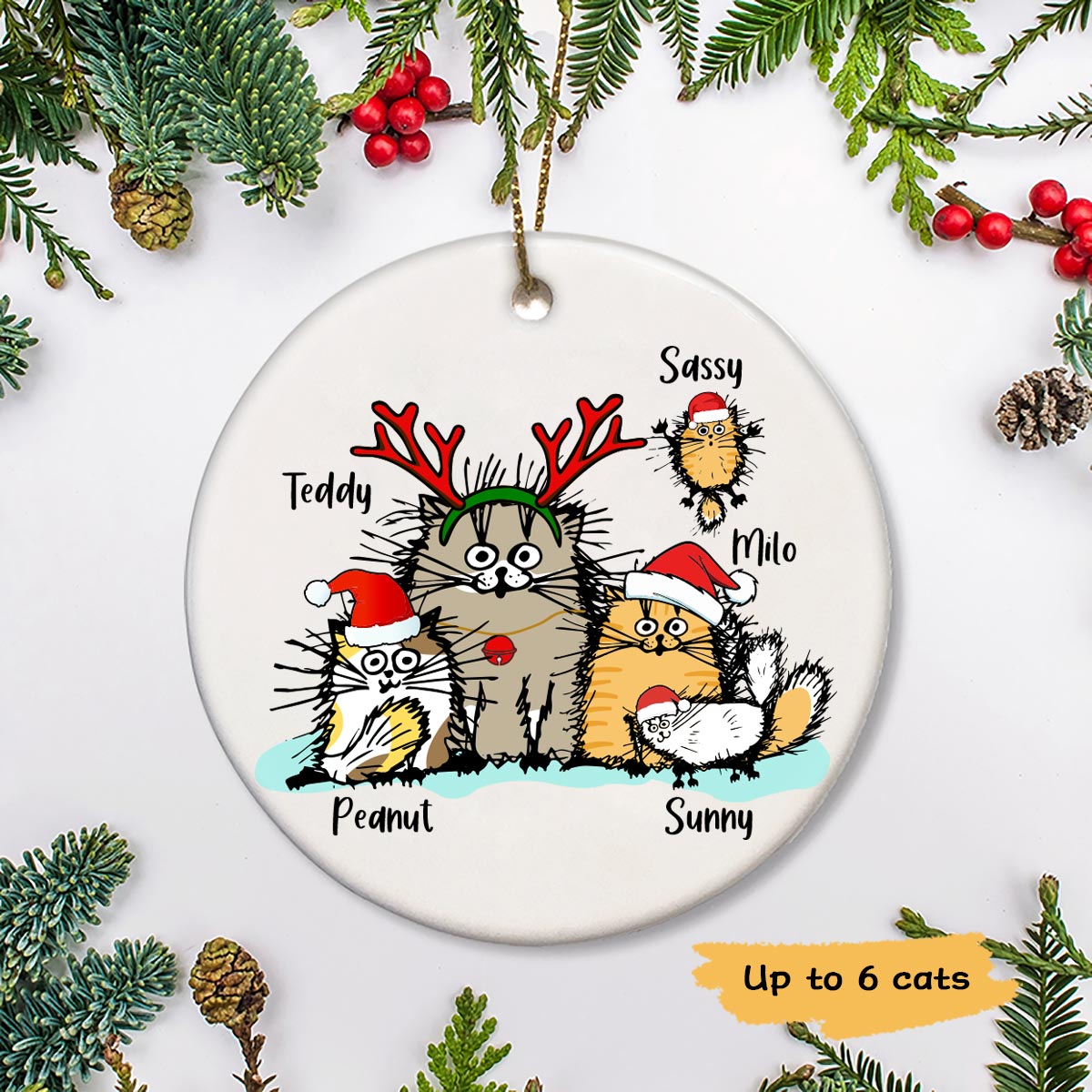Funny Cat Christmas Personalized Circle Ornament