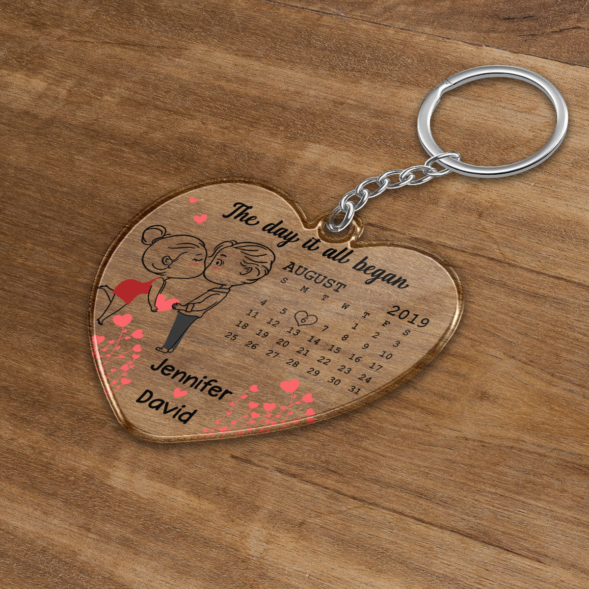 Kissing Chibi Outline Couple Calendar Personalized Acrylic Key Chain - Gift For Him Gift For Her
