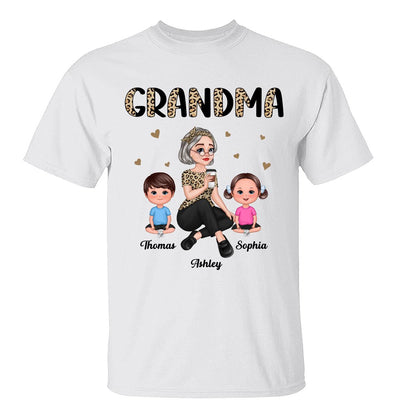 Half Leopard Pretty Cartoon Grandma & Doll Kids Personalized Shirt