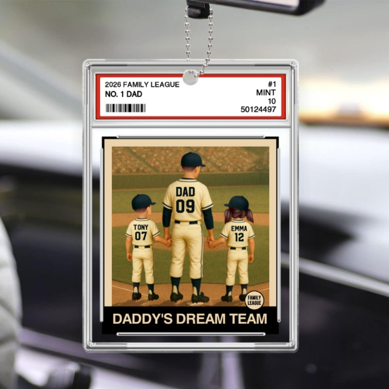 Baseball No. 1 Dad Man & Kids Trading Card Style Personalized Acrylic Car Ornament