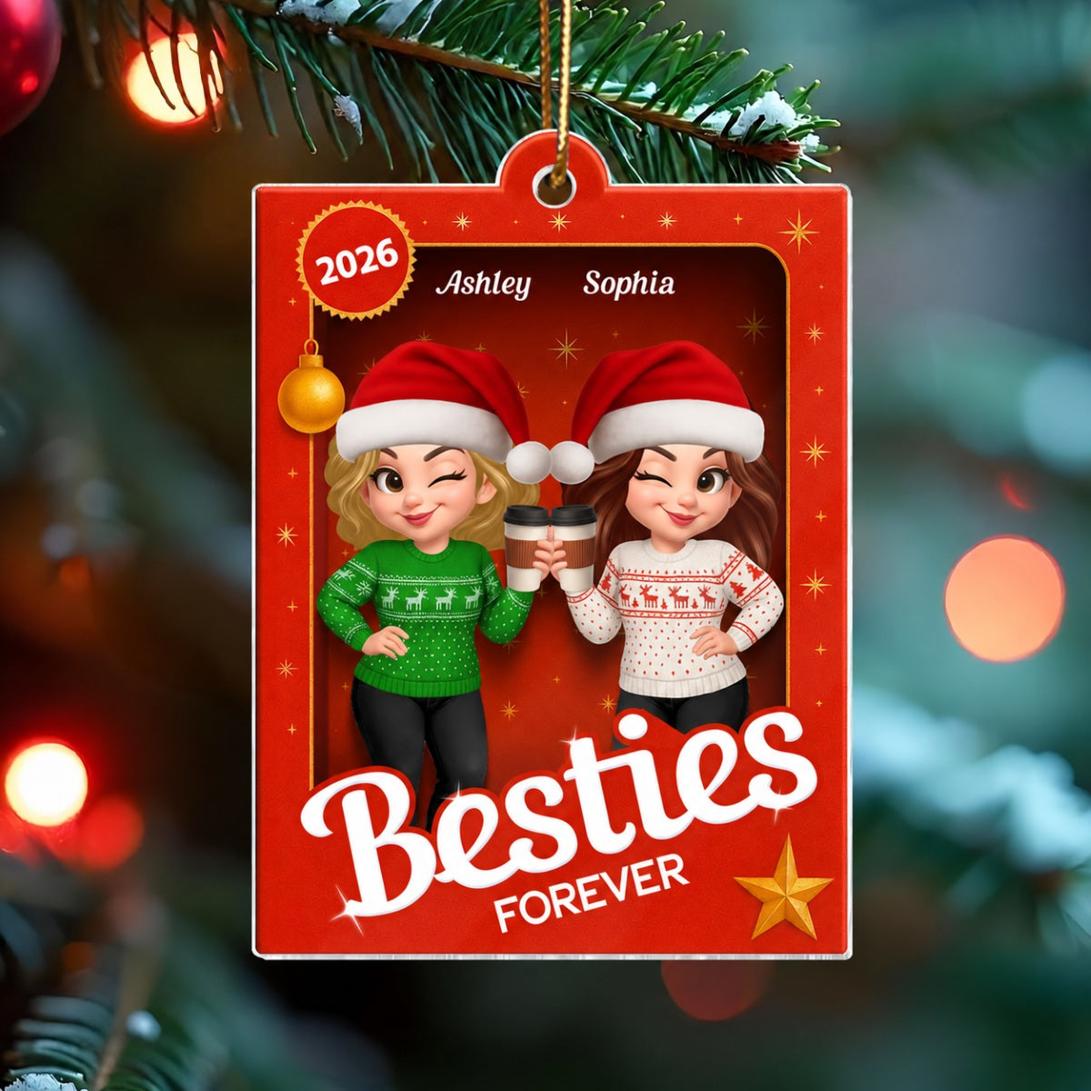 Besties Sisters 3D Effect Holiday Toy Box Personalized Acrylic Ornament, Christmas Gift for Besties, Best Friends