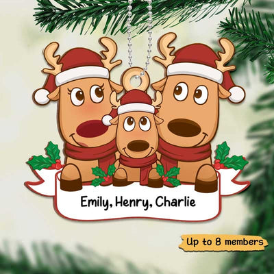 Reindeers Family Personalized Wooden Ornament