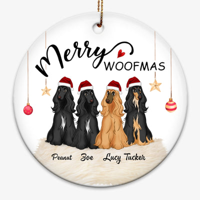 Cute Sitting Dogs Merry Woofmas Christmas Personalized Circle Ornament