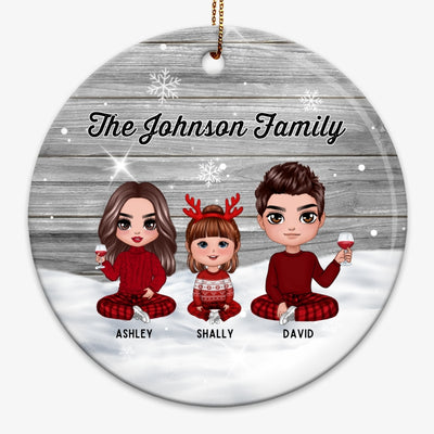 Snow Christmas Doll Family Personalized Circle Ornament