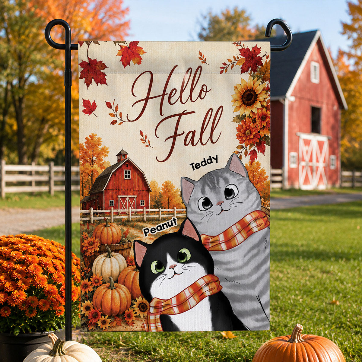 Trending Hello Fall Cute Cat - Personalized Garden Flag - Fall Season Gift For Cat Lovers