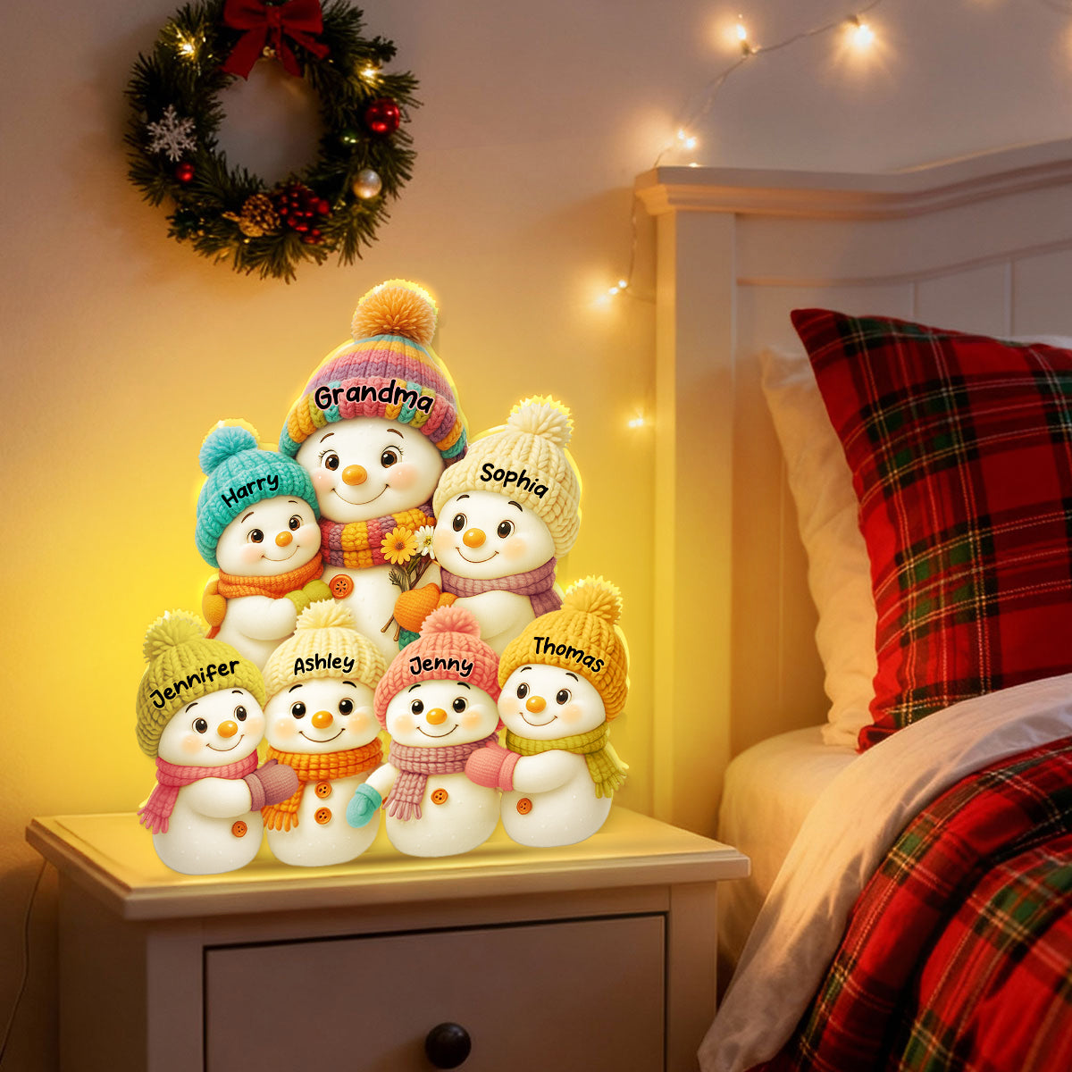 Snowman Grandma and Grandkids Personalized Light Box - Christmas Gift for Grandma