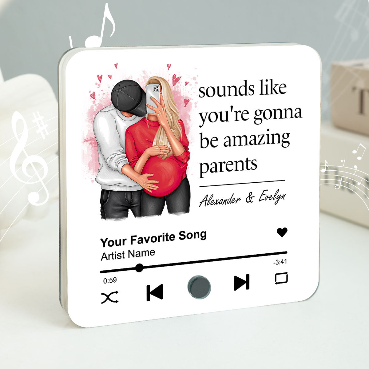 Sounds Like You're Gonna Be Amazing Parents Personalized Music Fridge Magnet, Perfect Gift For Pregnant Wife, Custom Favorite Song As Messages