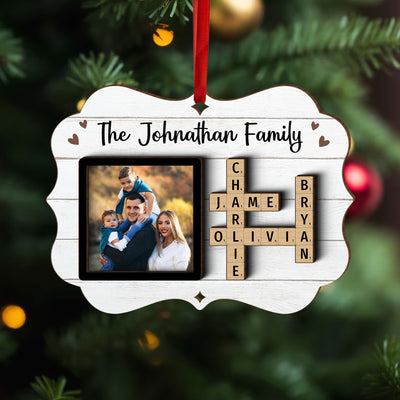 Family Crossword Puzzle Art Personalized Christmas Photo Frame Ornament, Hanging Photo Car Ornament, First Car Gift, Test Pass Gift