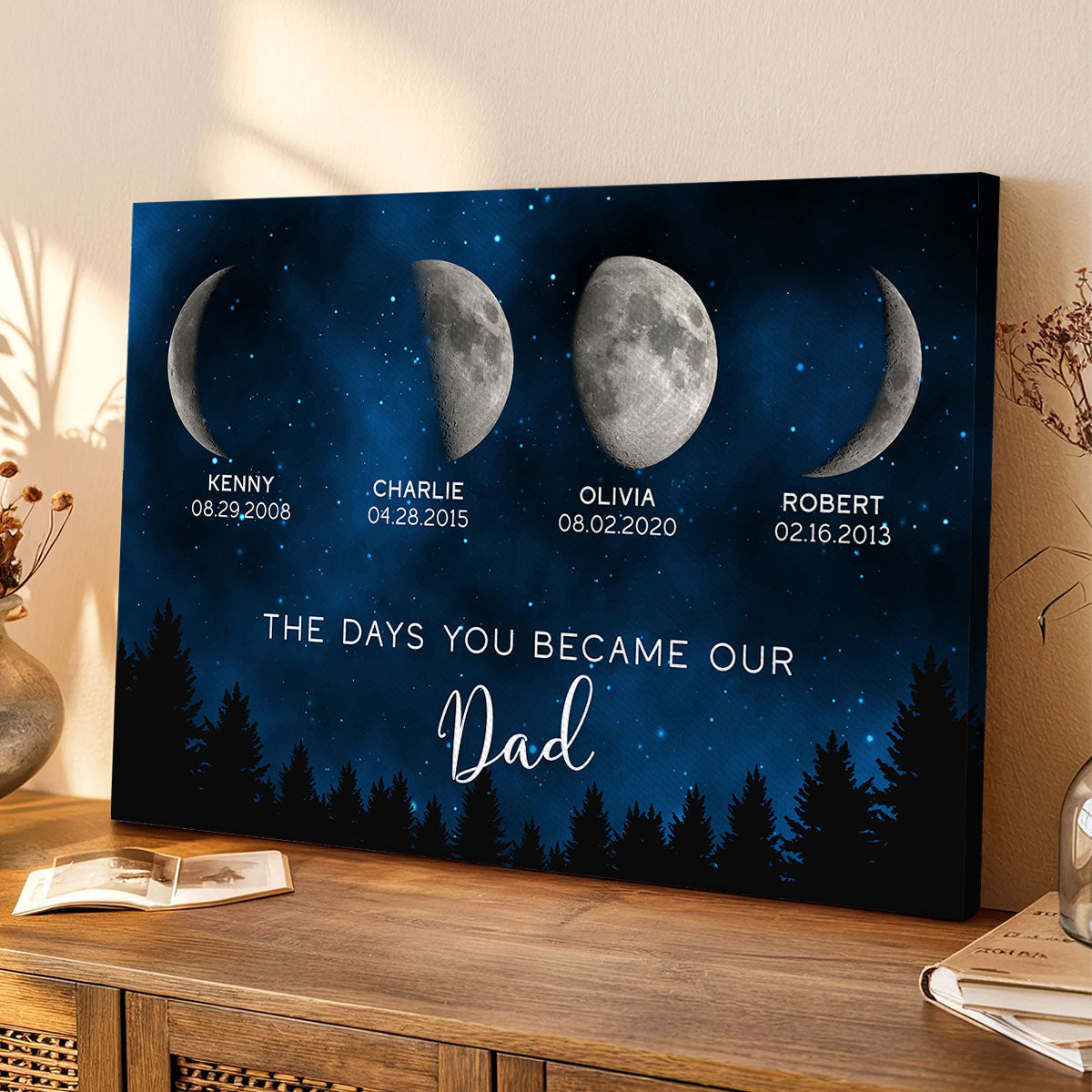 Galaxy Night Custom Birth Moon Phase The Days You Became Our Dad Personalized Wrapped Canvas