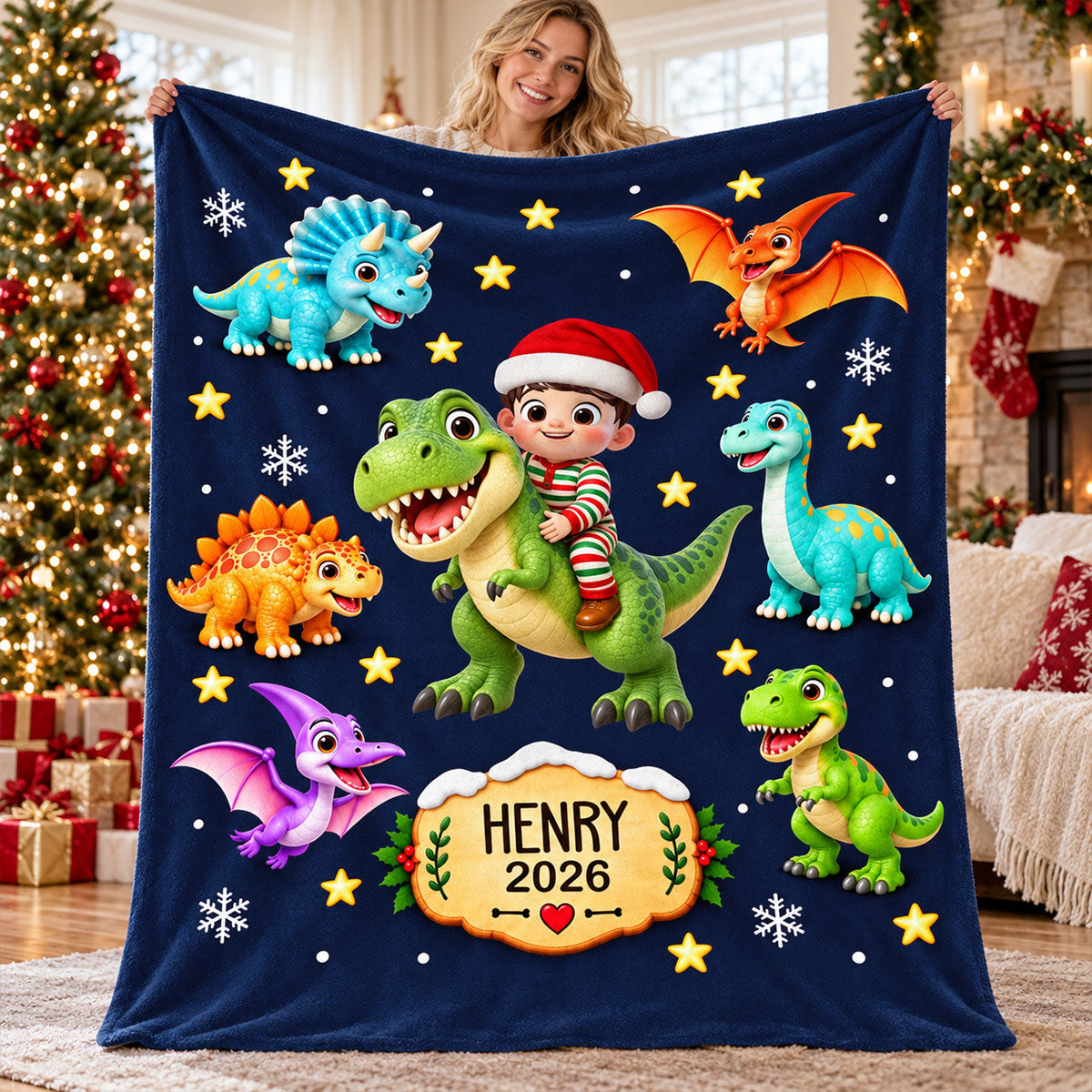 Trending Dinosaur for Boys and Girls - Personalized Fleece Blanket - Christmas Gift For Kids Grandkids