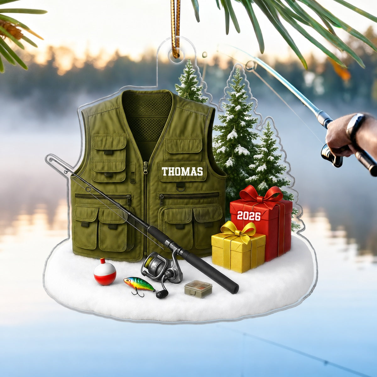 3D Effect Fisherman Things - Personalized Acrylic Ornament - Christmas Gift For Fishing Lovers