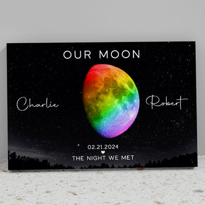 Our Moon LGBTQ Couple Gift Moon Phase Art Personalized Canvas, Pride Month Gift, Anniversary Gift