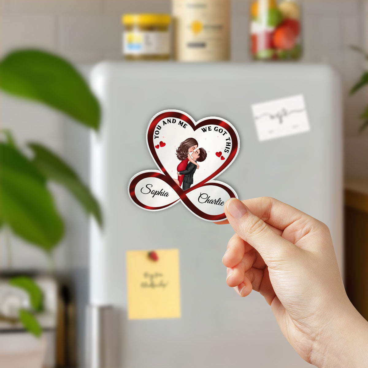 Infinity Heart Couple Hugging Kissing Valentine's Day, Anniversary Gift For Him Gift For Her Personalized Acrylic Fridge Magnet