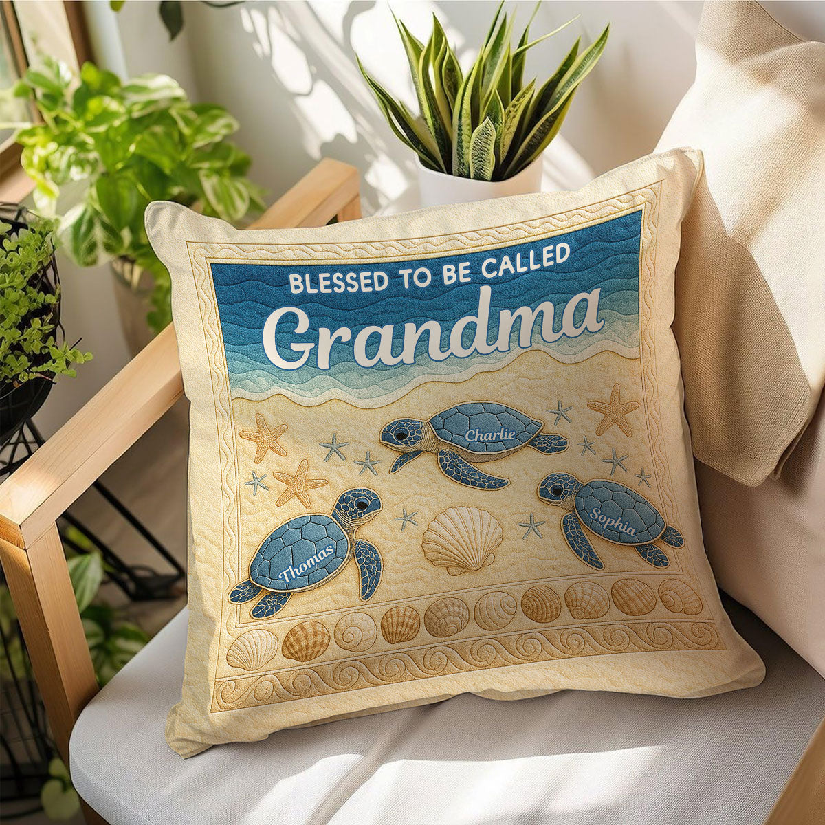 Blessed To Be Called Grandma 3D Effect Turtles Personalized Pillow, Heartfelt Gift For Grandma
