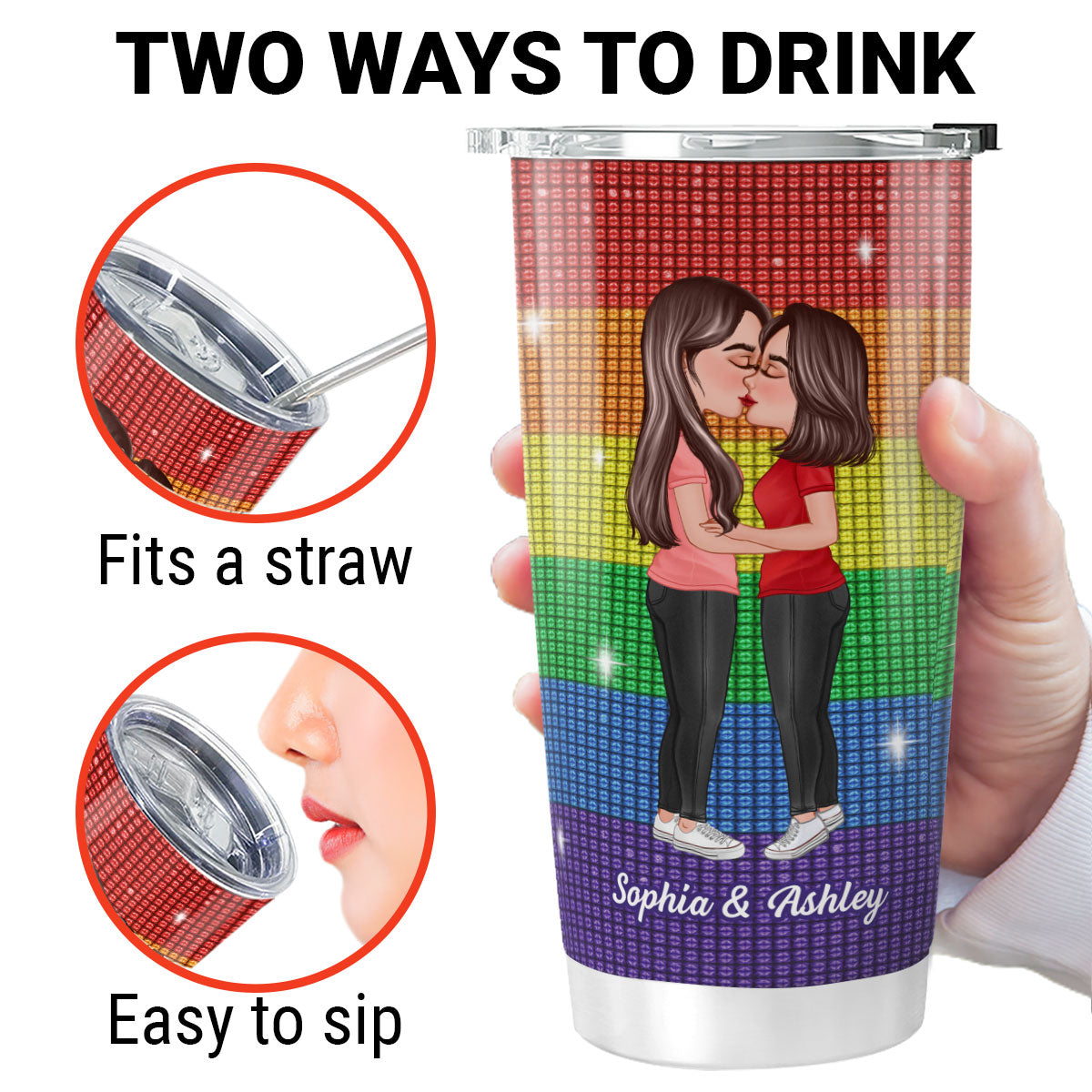 LGBT Couple Kissing I Met You I Love You Pride Month Personalized Tumbler (Not Real Rhinestones)