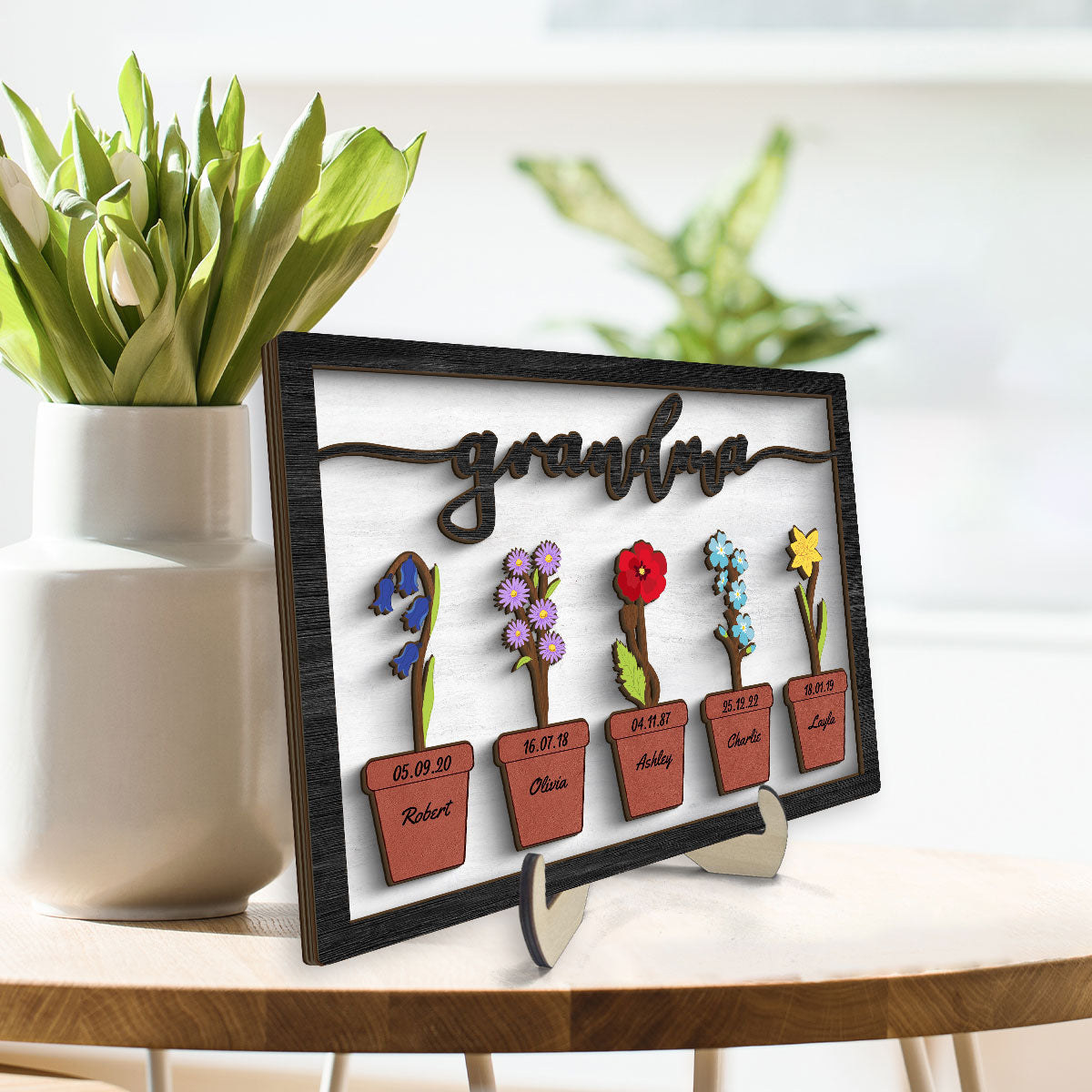 Grandma Mom Flower Pot Personalized 2-layer Woode Plaque